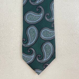 Jos A Bank Tie Paisley Print Jacquard Silk Necktie Green/Black/Blue